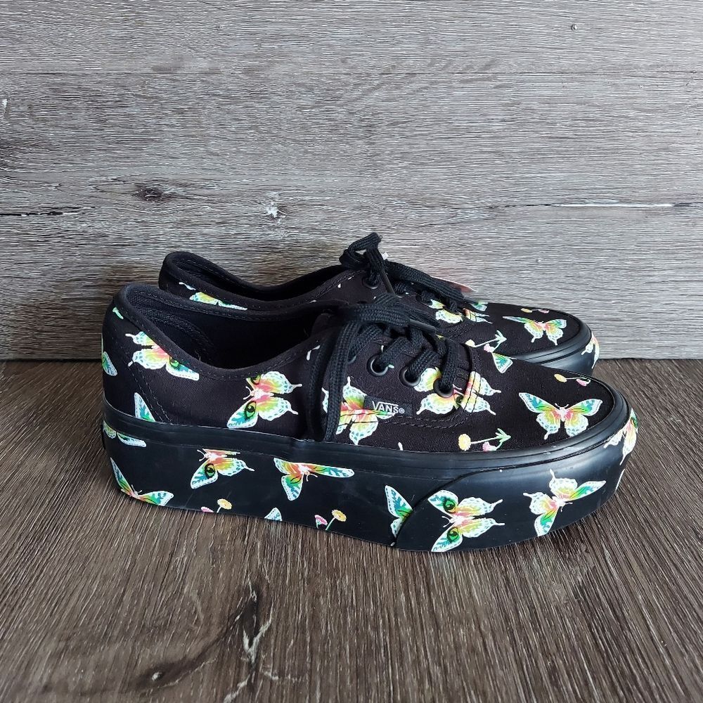 VANS Authentic GLOW IN THE DARK Stacked Morph Blackout Butterfly Shoe Womens 7